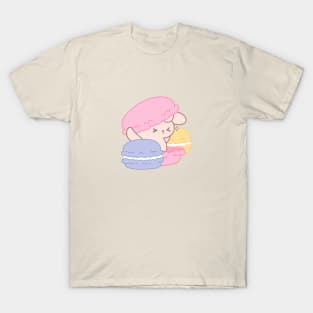 Sweet Escape: Adorable Bunny Rabbit in the Heart of a Giant Macaroon T-Shirt